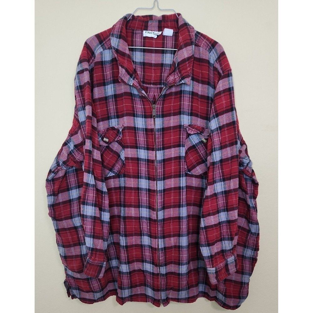 King Size 5x Zip Up Plaid Shirt Jacket Shacket‎ Red Comfy Lounge